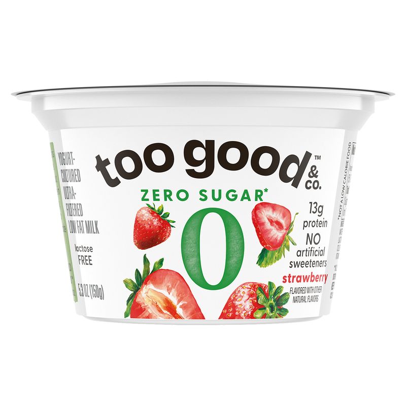 Too Good &amp; Co. Strawberry Zero Sugar Yogurt-Cultured Ultra-Filtered Low Fat Milk, 5.3 oz