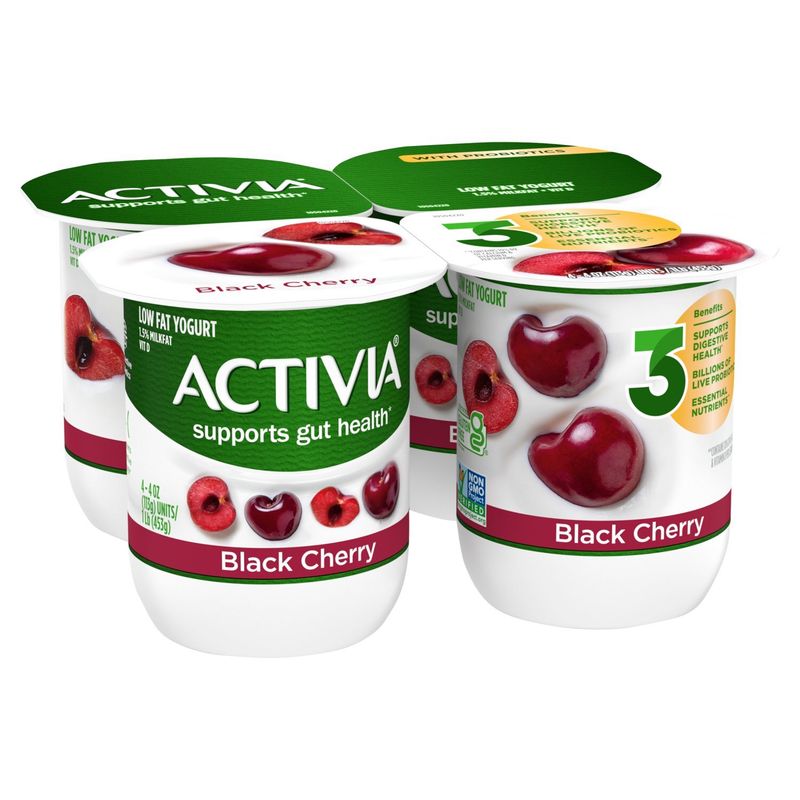 Activia Black Cherry Low Fat Yogurt, 4 oz, 4 count