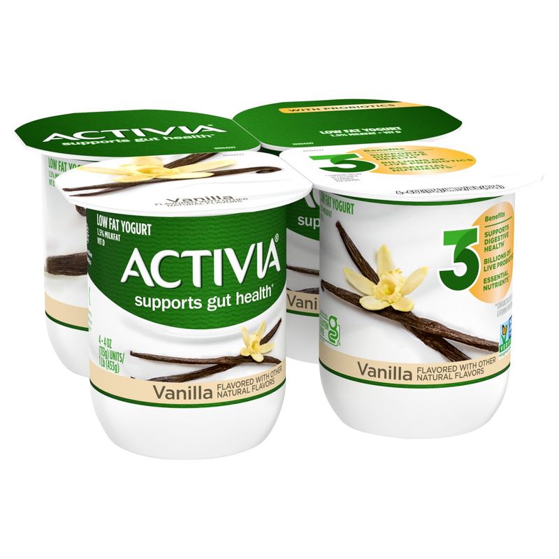 Activia Vanilla Low Fat Yogurt, 4 oz, 4 count