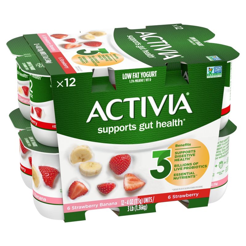 Activia Strawberry and Strawberry Banana Low Fat Yogurt, 4 oz, 12 count