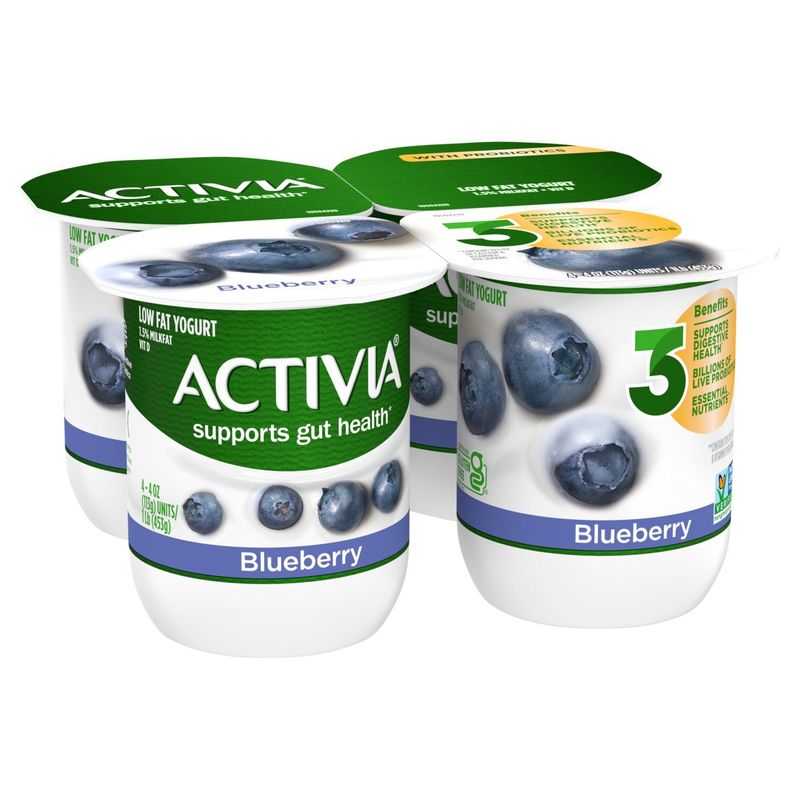 Activia Blueberry Low Fat Yogurt, 4 oz, 4 count
