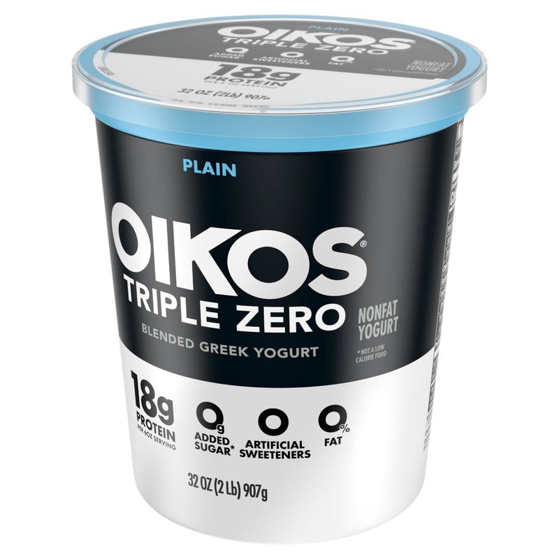 Oikos Triple Zero Plain Blended Greek Nonfat Yogurt, 32 oz