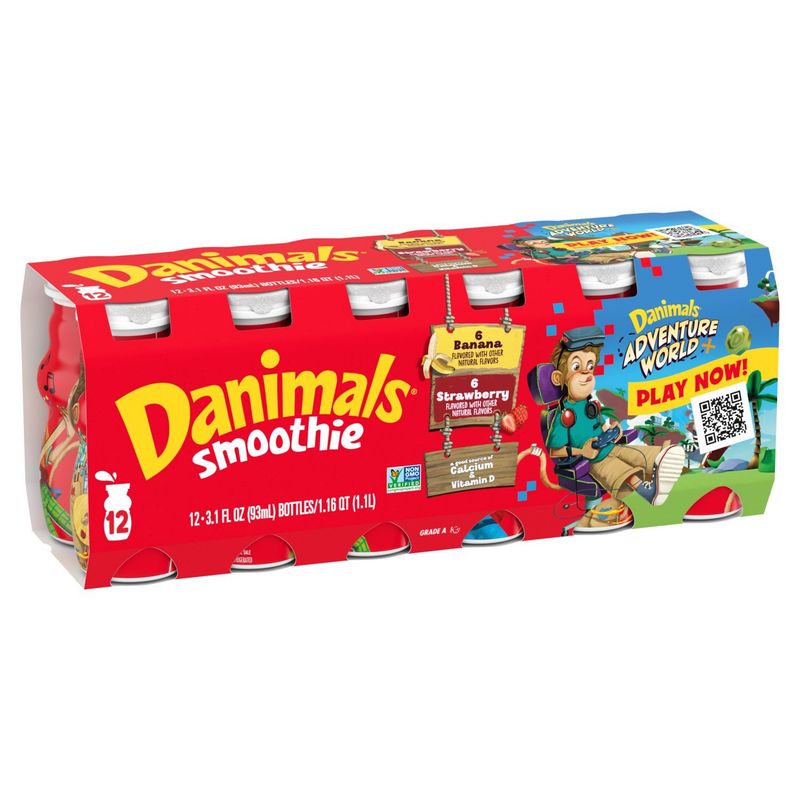 Danimals Banana and Strawberry Flavored Smoothie, 3.1 fl oz, 12 count