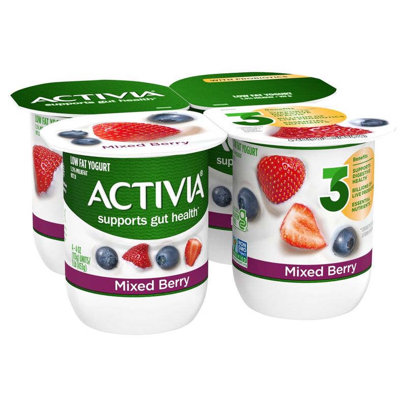 Activia Mixed Berry Low Fat Yogurt, 4 oz, 4 count