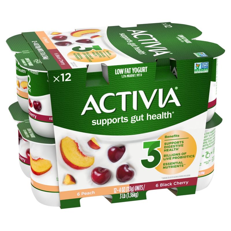 Activia Black Cherry Peach Low Fat Yogurt, 4 oz, 12 count