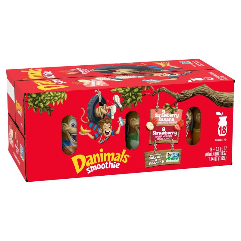 Danimals Strawberry Banana &amp; Strawberry Flavored Smoothie, 3.1 fl oz, 18 count