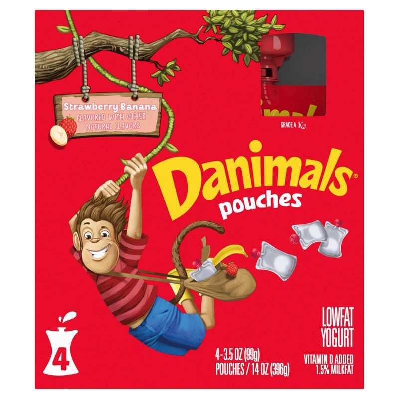 Danimals Strawberry Banana Lowfat Yogurt, 3.5 oz, 4 count