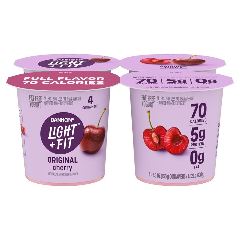 Dannon Light + Fit Original Cherry Fat Free Yogurt, 5.3 oz, 4 count