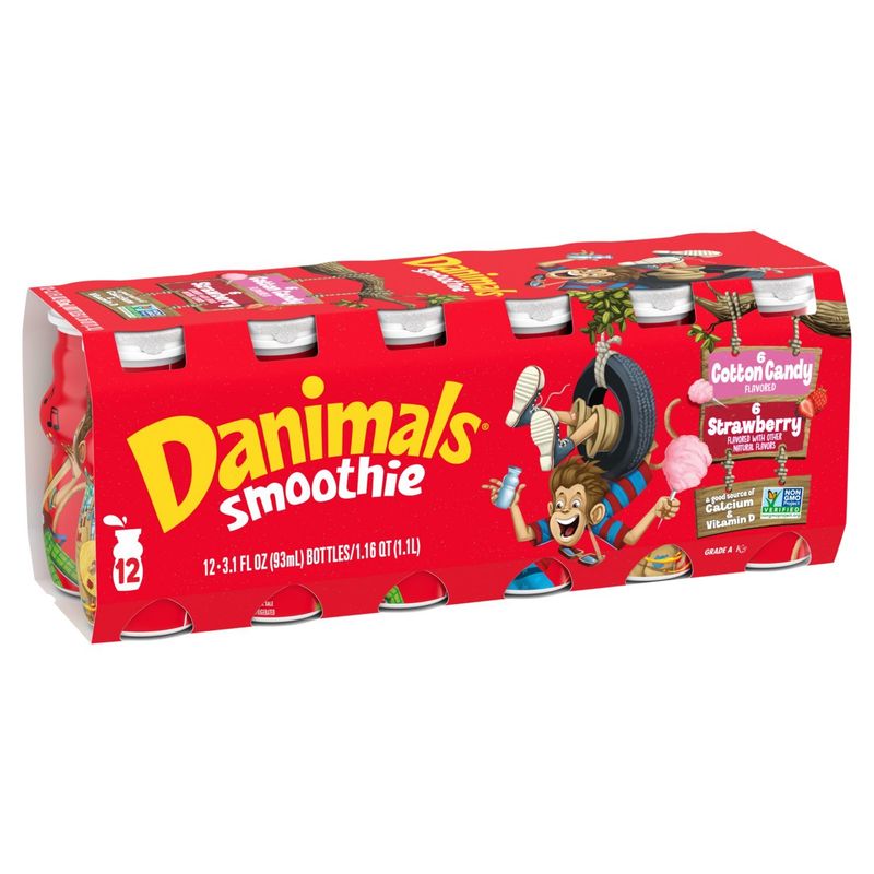 Danimals Cotton Candy and Strawberry Flavored Smoothie, 3.1 fl oz, 12 count