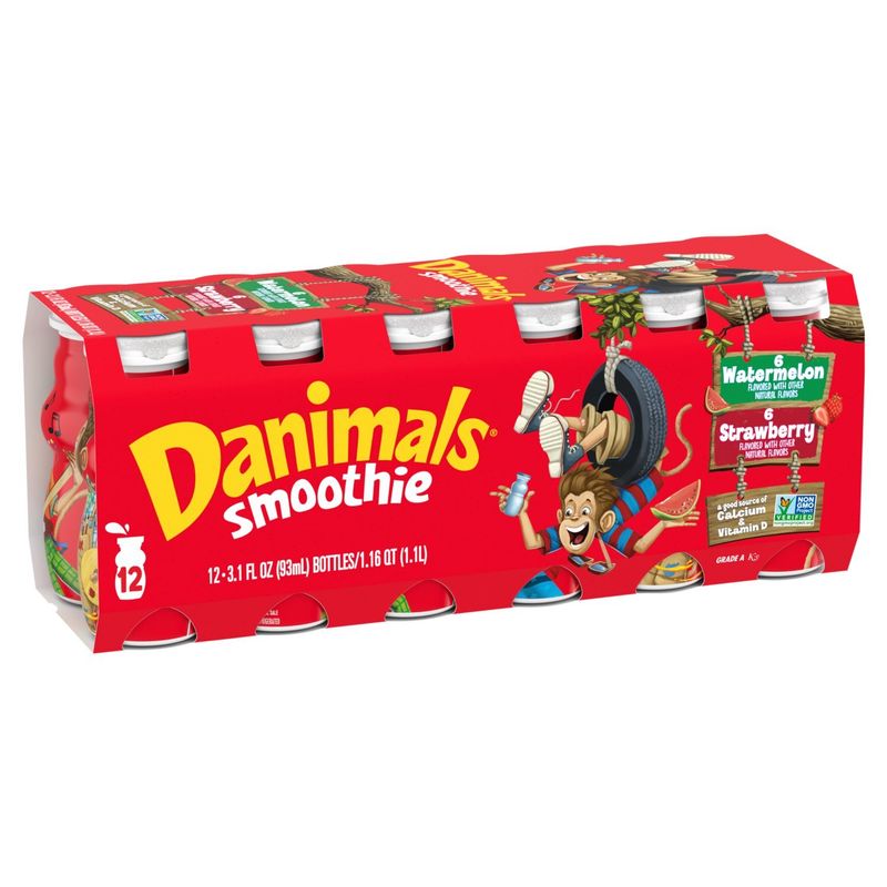 Danimals Watermelon and Strawberry Flavors Smoothie, 3.1 oz, 12 count
