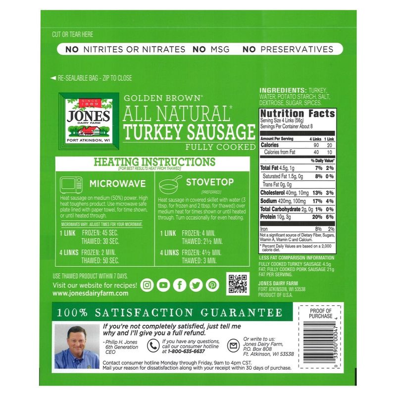 Jones Dairy Farm Golden Brown All Natural Turkey Sausage Links, 16 oz