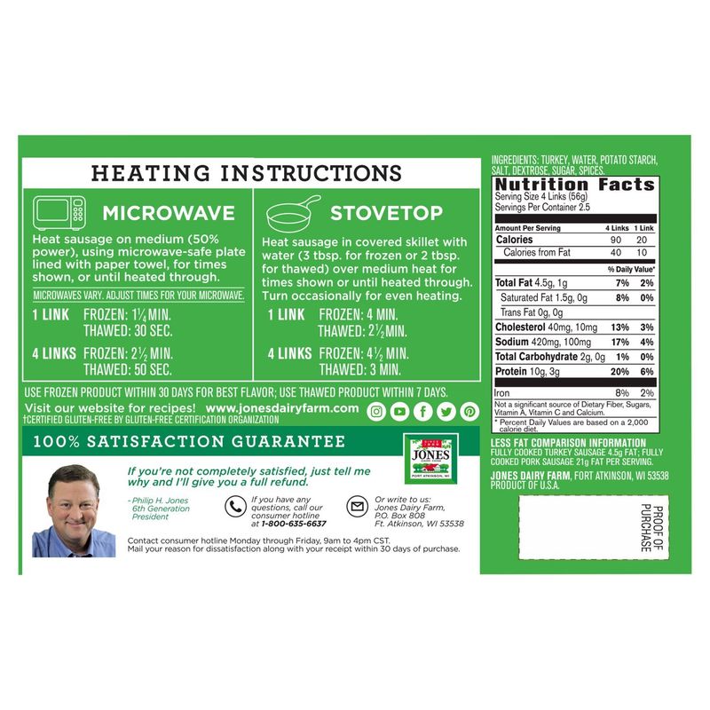 Jones Dairy Farm Golden Brown All Natural Turkey Sausage Links, 10 count, 5 oz
