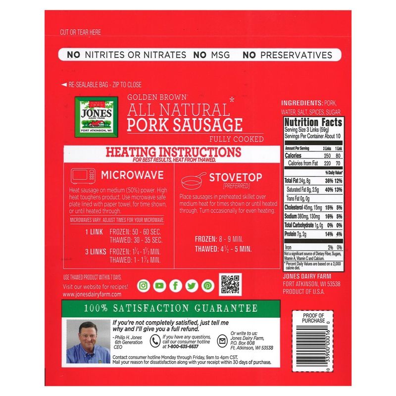 Jones Dairy Farm Golden Brown All Natural Pork Sausage Links, 20 oz