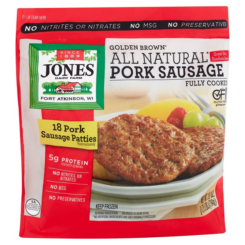 Jones Dairy Farm Golden Brown All Natural Pork Sausage Patties, 18 count, 28 oz