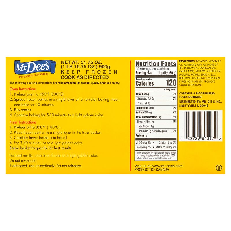 Mr. Dee's Hash Brown Potato Patties, 15 count, 31.75 oz