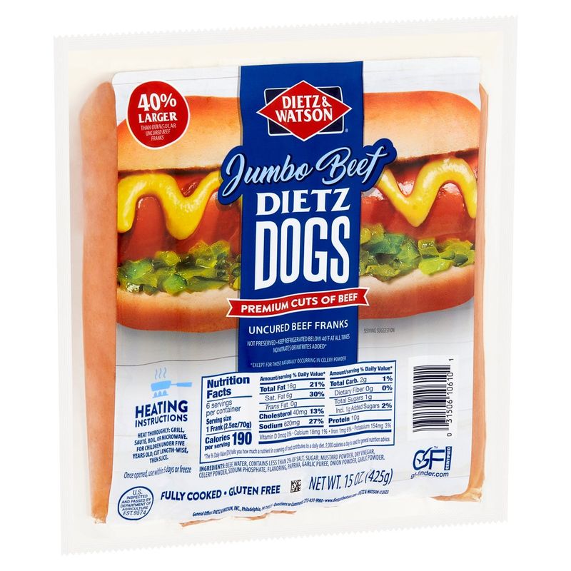 Dietz &amp; Watson Dietz Dogs Uncured Jumbo Beef Franks, 15 oz