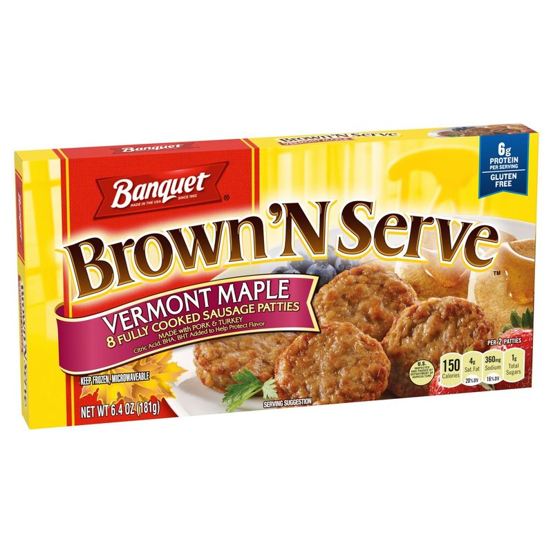 Banquet Brown'N Serve Vermont Maple Fully Cooked Sausage Patties, 8 count, 6.4 oz