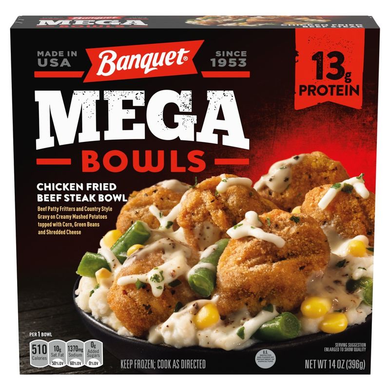 Banquet Mega Bowls Chicken Fried Beef Steak, 14 oz