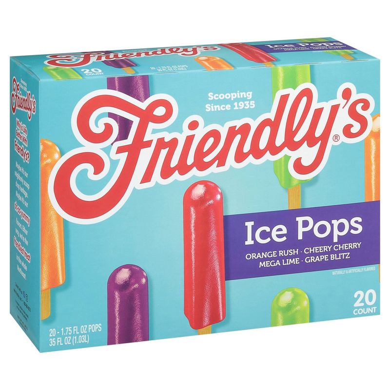 Friendly's Orange Rush, Cheery Cherry, Mega Lime, Grape Blitz Ice Pops, 1.75 fl oz, 20 count