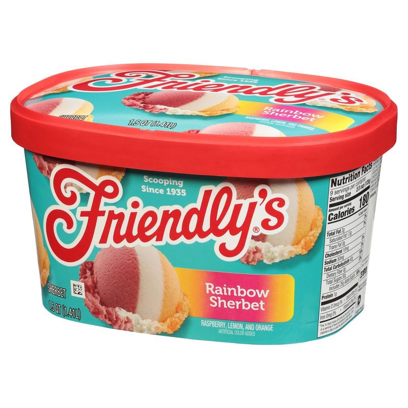 Friendly's Raspberry, Lemon, and Orange Rainbow Sherbet, 1.5 qt
