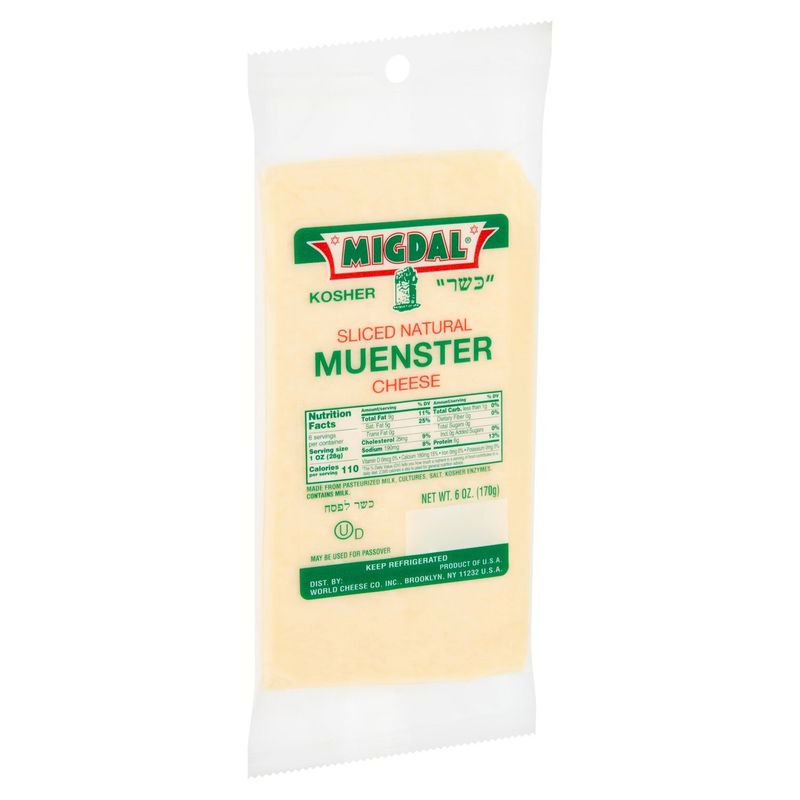Migdal Kosher Sliced Natural Muenster Cheese, 6 oz
