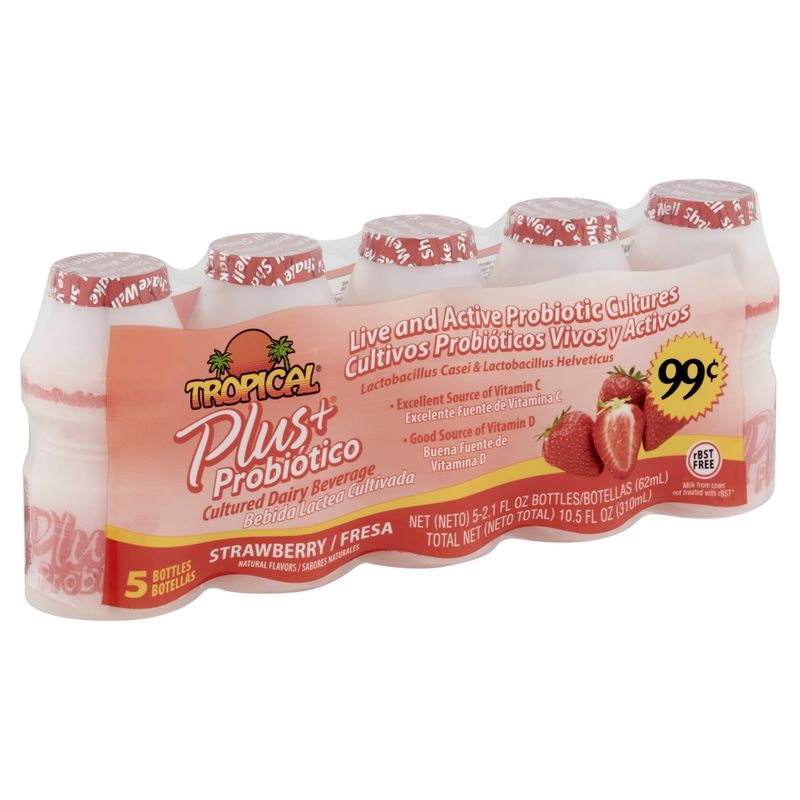 Tropical Plus+ Strawberry Cultured Dairy Beverage, 2.1 fl oz, 5 count