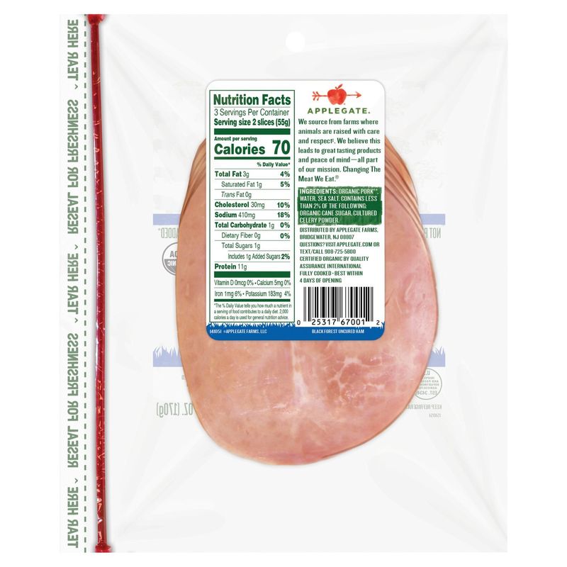 Applegate Organics Black Forest Uncured Ham, 6 oz