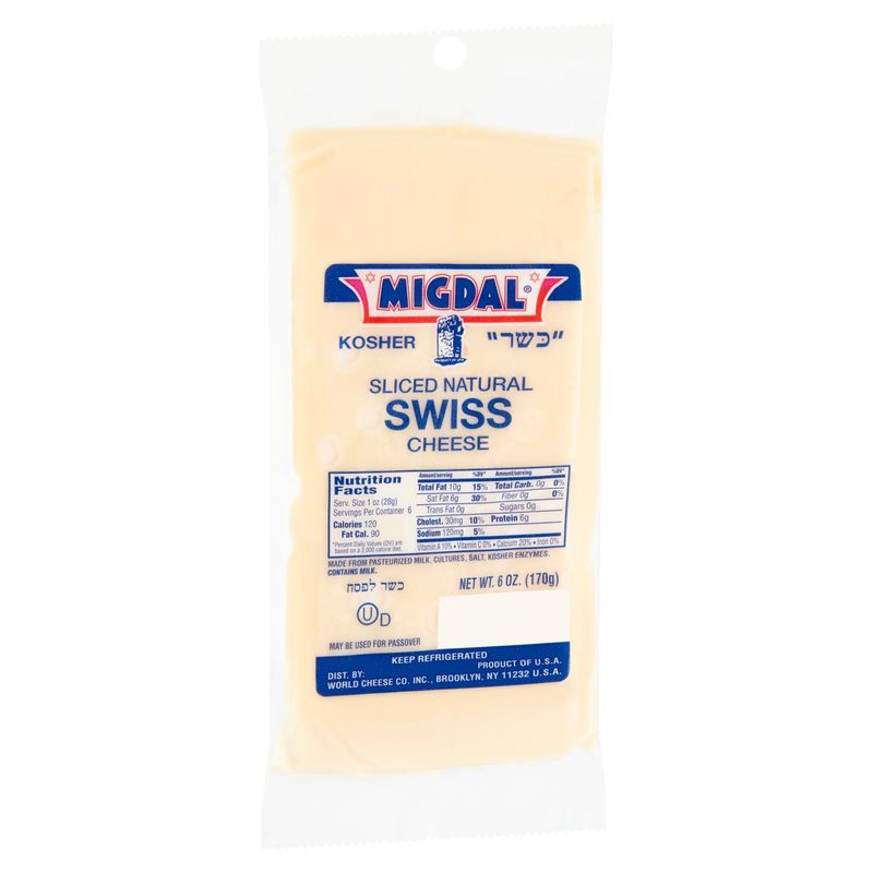 Migdal Kosher Sliced Natural Swiss Cheese, 6 oz