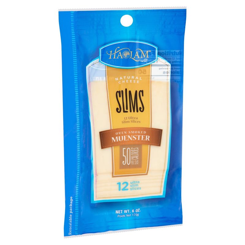 Haolam Slims Oven Smoked Muenster Natural Cheese, 12 count, 6 oz