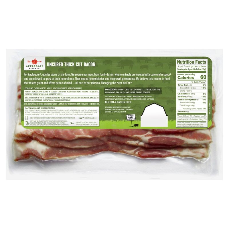 APPLEGATE Naturals Hickory Smoked Uncured Thick Cut Bacon, 12oz