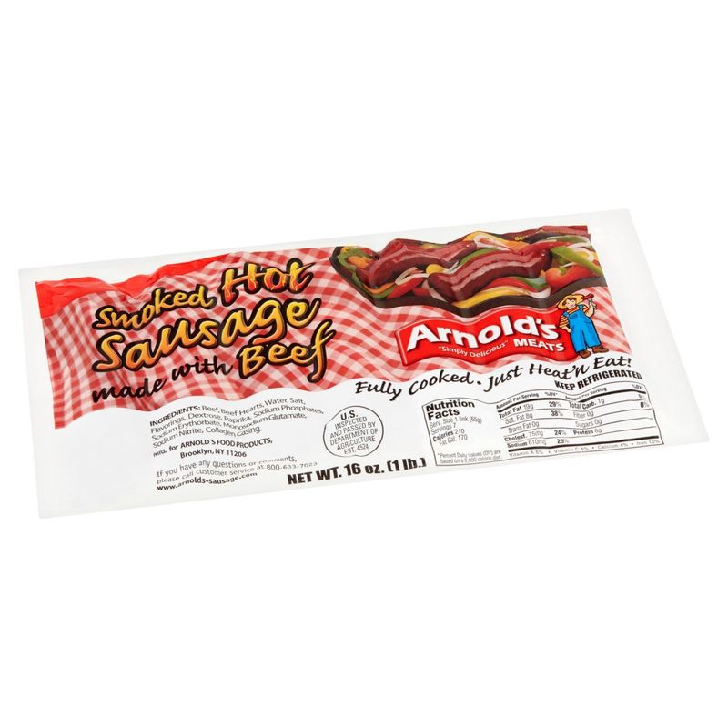 Arnold's Smoked Hot Sausage, 7 count, 16 oz