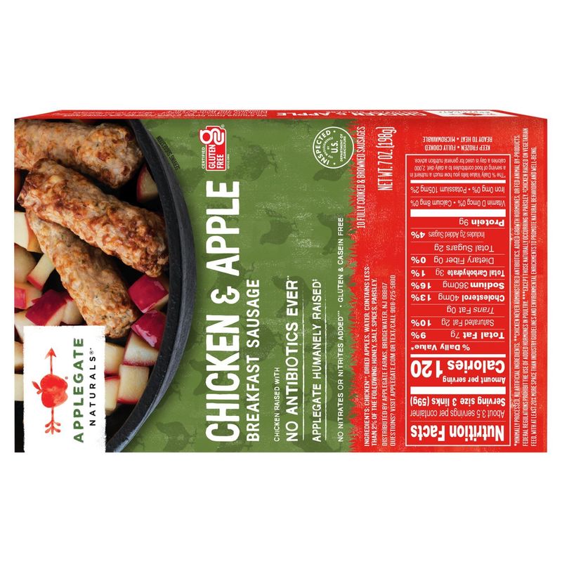 Applegate Naturals Chicken &amp; Apple Breakfast Sausage, 10 count, 7 oz
