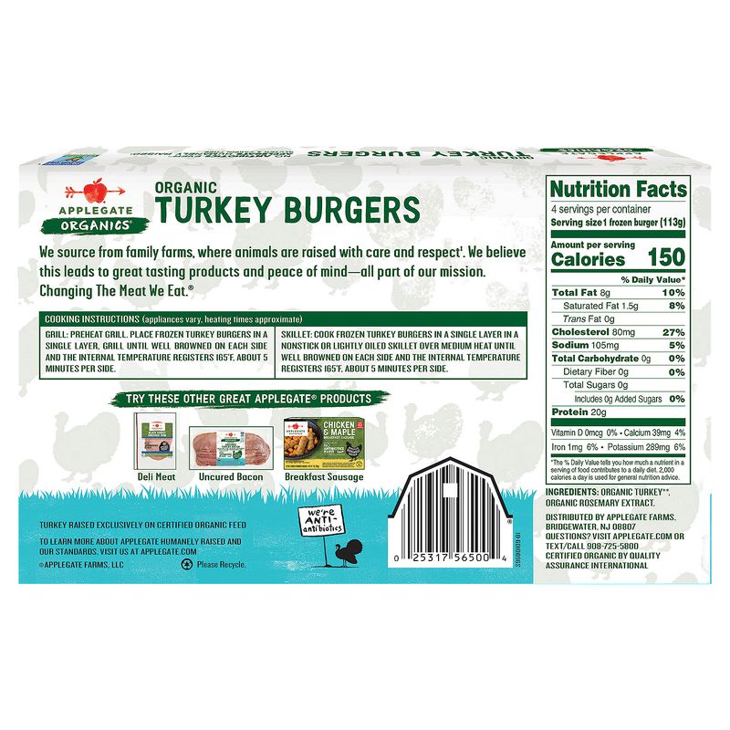 Applegate Organics Organic Turkey Burgers, 4 count, 16 oz