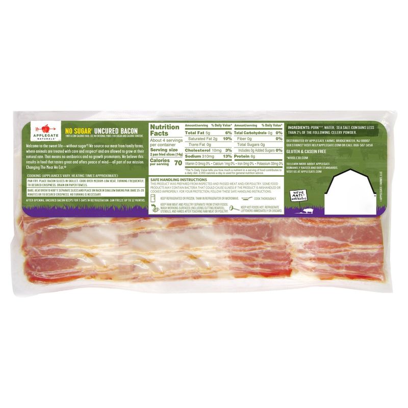 Applegate Natural Hickory Smoked No Sugar Uncured Bacon, 8oz