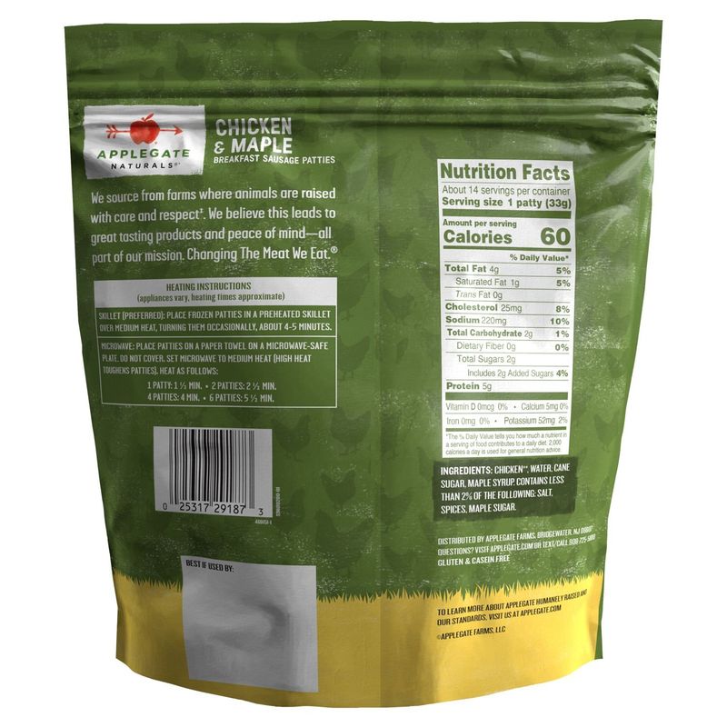 Applegate Naturals Chicken &amp; Maple Breakfast Sausage Patties, 16 oz