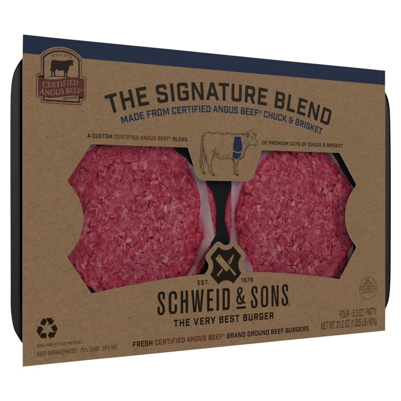 Schweid &amp; Sons The Signature Blend Ground Beef Burgers Patty, 5.3 oz, 4 count