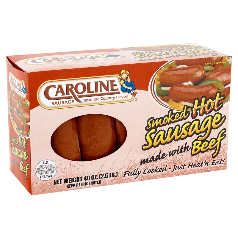Caroline Smoked Hot Sausage, 40 oz