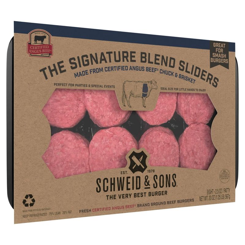 Schweid &amp; Sons CAB The Signature Blend Sliders Ground Beef Burgers, 2.5 oz, 8 count