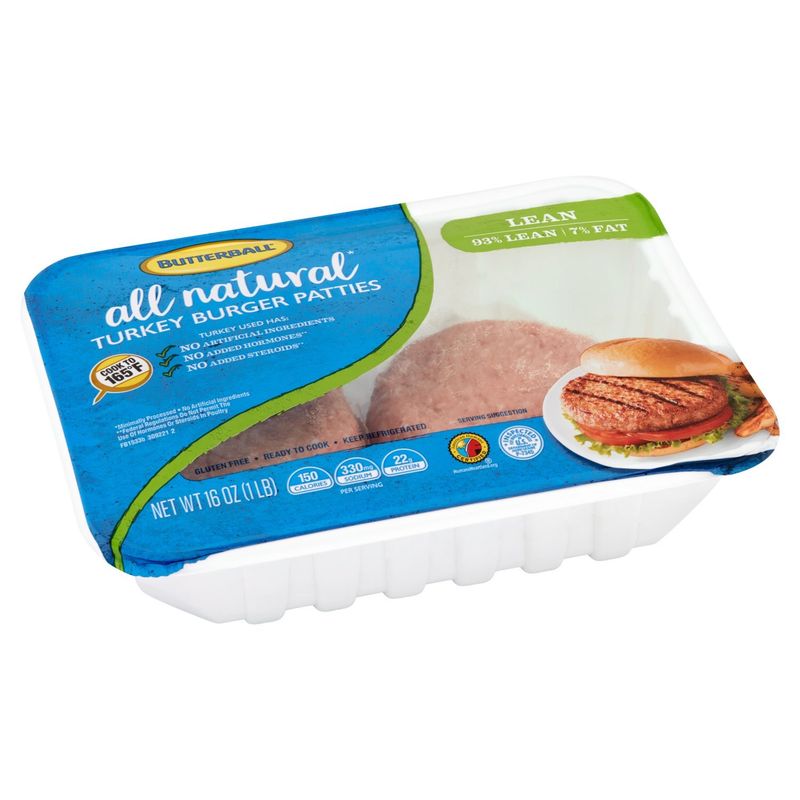 Butterball All Natural Lean Turkey Burger Patties, 16 oz