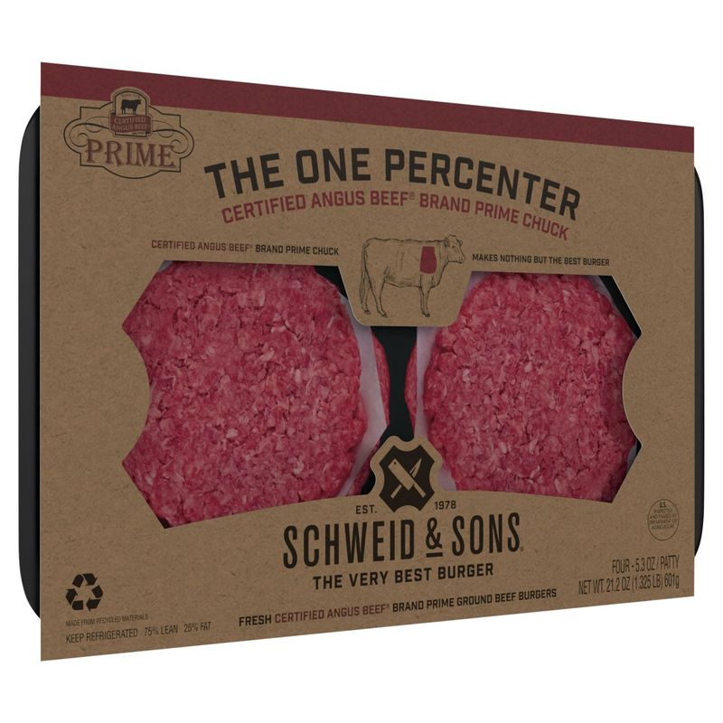 Schweid &amp; Sons The One Percenter Burger Patty, 5.3 oz, 4 count