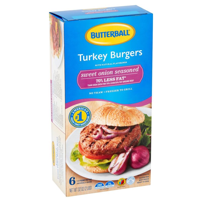 Butterball Sweet Onion Seasoned Turkey Burgers, 6 count, 32 oz