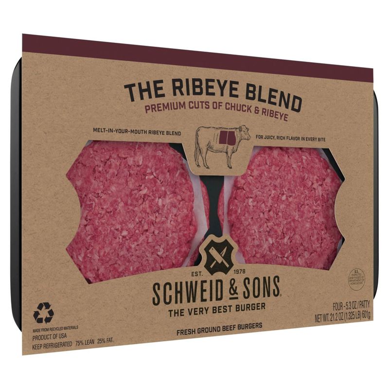 Schweid &amp; Sons The Ribeye Blend Fresh Ground Beef Burgers Patty, 5.3 oz, 4 count