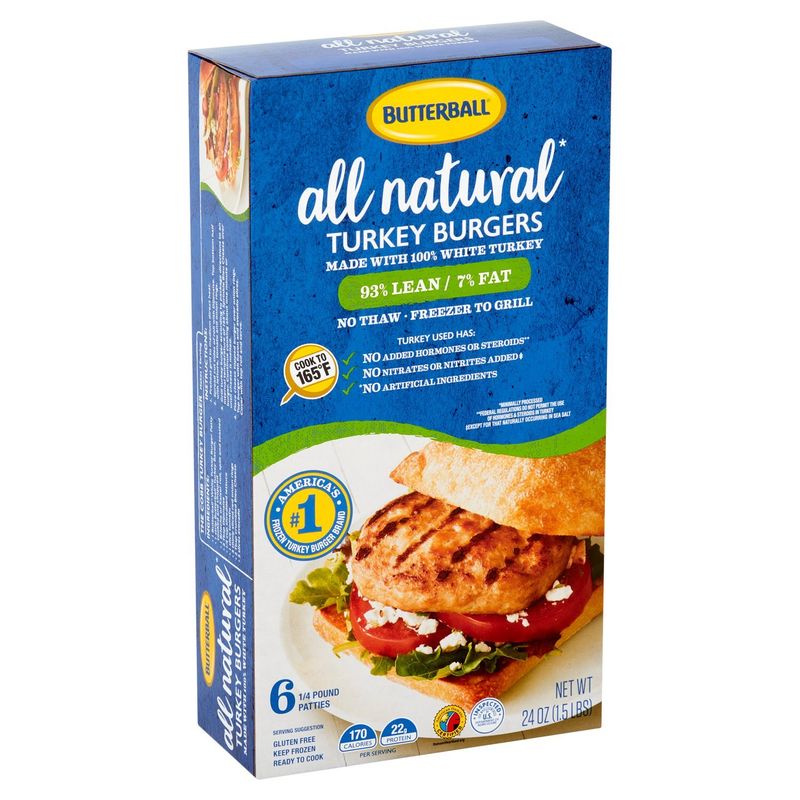Butterball All Natural Turkey Burgers Patties, 6 count, 24 oz