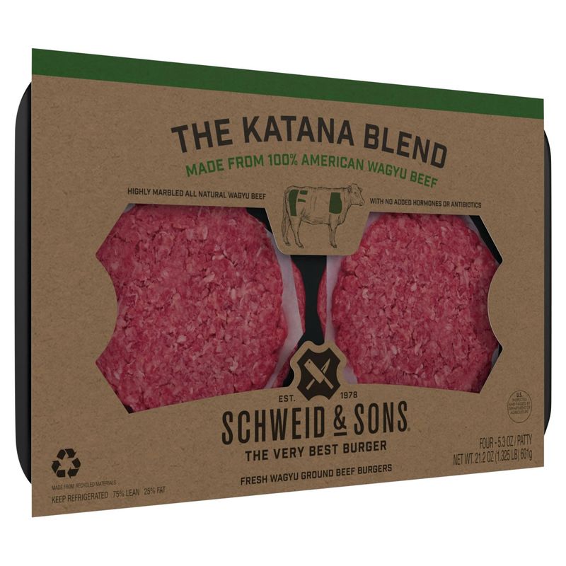Schweid &amp; Sons The Katana Blend Fresh Wagyu Ground Beef Burger Patty, 5.3 oz, 4 count