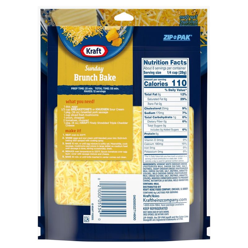 Kraft Finely Shredded Triple Cheddar Natural Cheese, 8 oz