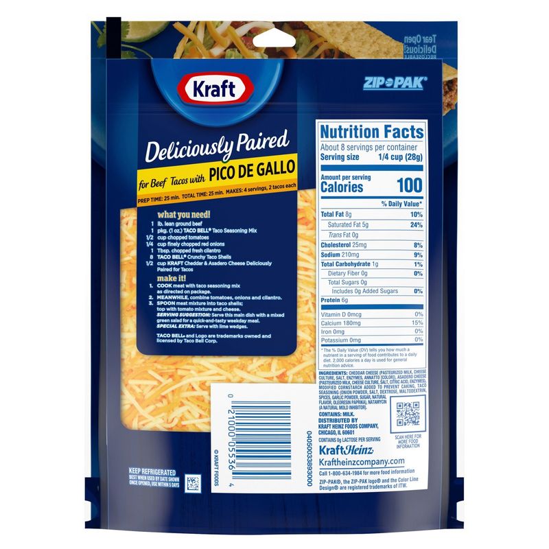 Kraft Deliciously Paired Cheddar Asadero for Tacos Natural Cheese, 8 oz