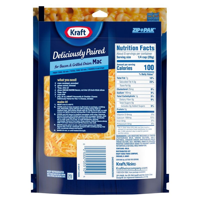 Kraft Deliciously Paired Shredded Mozzarella Cheddar for Mac'n Cheese, 8 oz