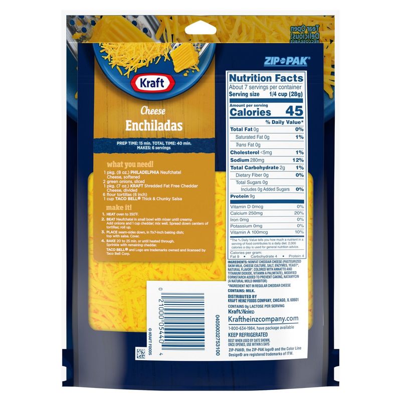 Kraft Shredded Fat Free Cheddar Natural Cheese, 7 oz