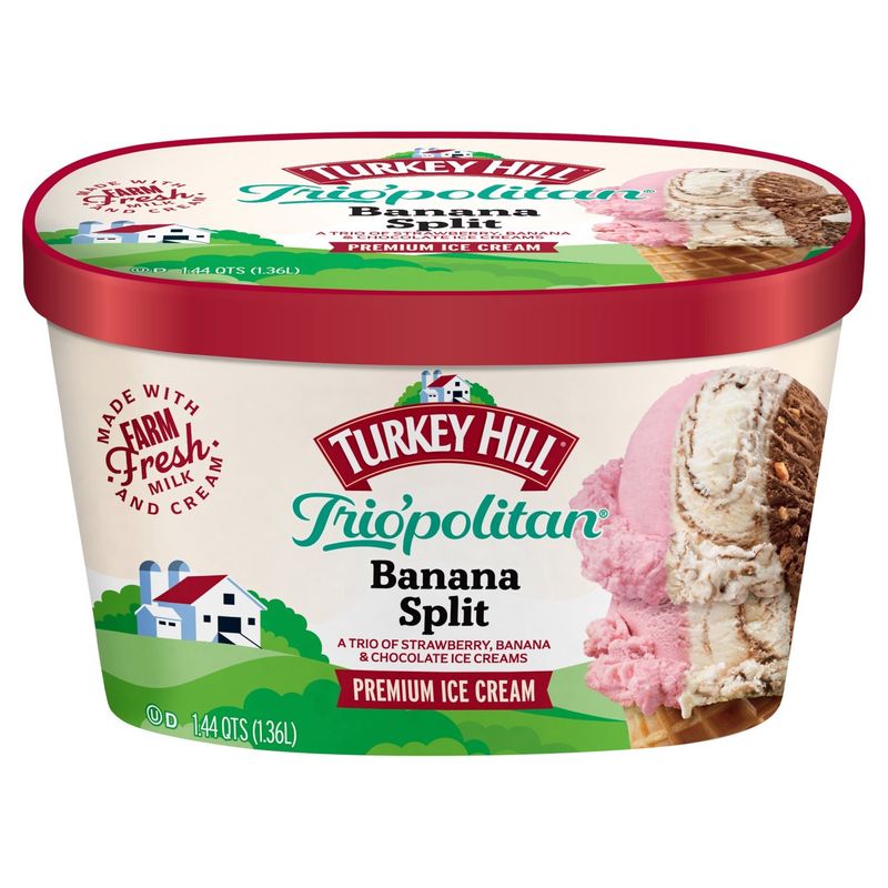 TURKEY HILL Trio'politan Banana Split Premium Ice Cream, 1.44 qts