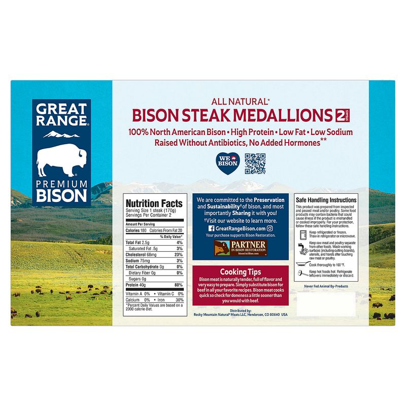 Great Range Bison Steak Medallions, 2 count, 12 oz